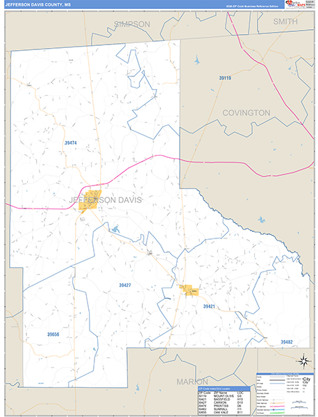 Jefferson Davis County, MS Zip Code Map
